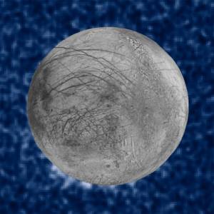 The moon europa showing suspected plumes of water vaoour. 