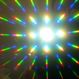 Rainbows produced from diffraction grating using rainbow glasses from Letterbox Lab science kits