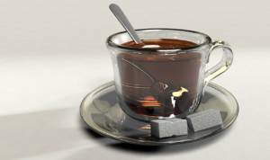 A teaspoon is in a teacup and refraction makes it look like there are two teaspoons. Optical illusion.
