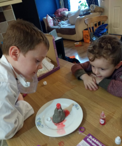 Claire shared this lovely photo of her little scientist teaching his little brother all about volcanoes using Explore Box 4: Gas Powered!